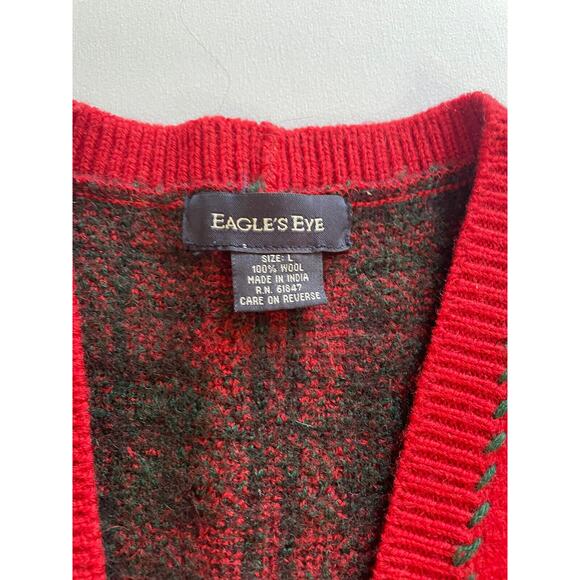 Vintage Eagle’s Eye XMAS Cardigan Sweater Vest Holiday Buttons 100% Wool Size Lg - Picture 9 of 10